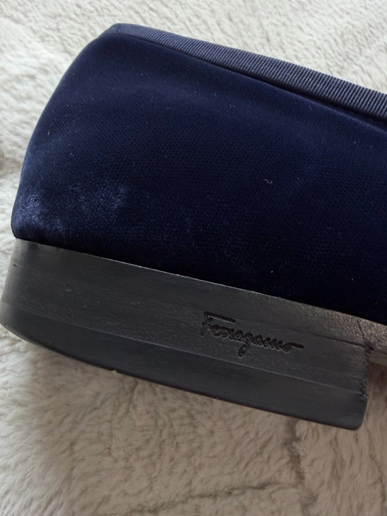 $995 Salvatore Ferragamo Gancini Bit Navy Blue Velvet Loafers Shoes 11 12